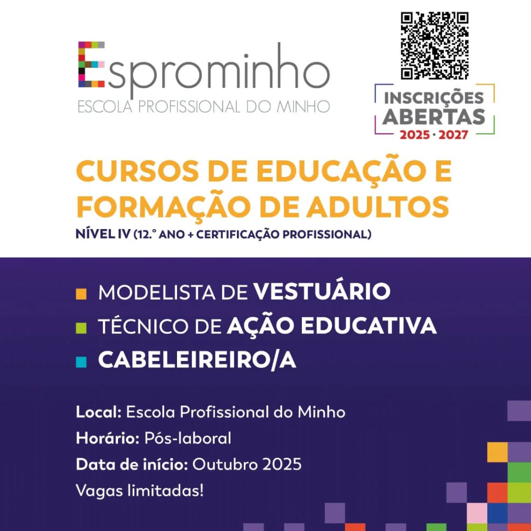 ESPROMINHO Abre Inscrições para Cursos EFA – Conclui o 12.º Ano com Qualificação Profissional